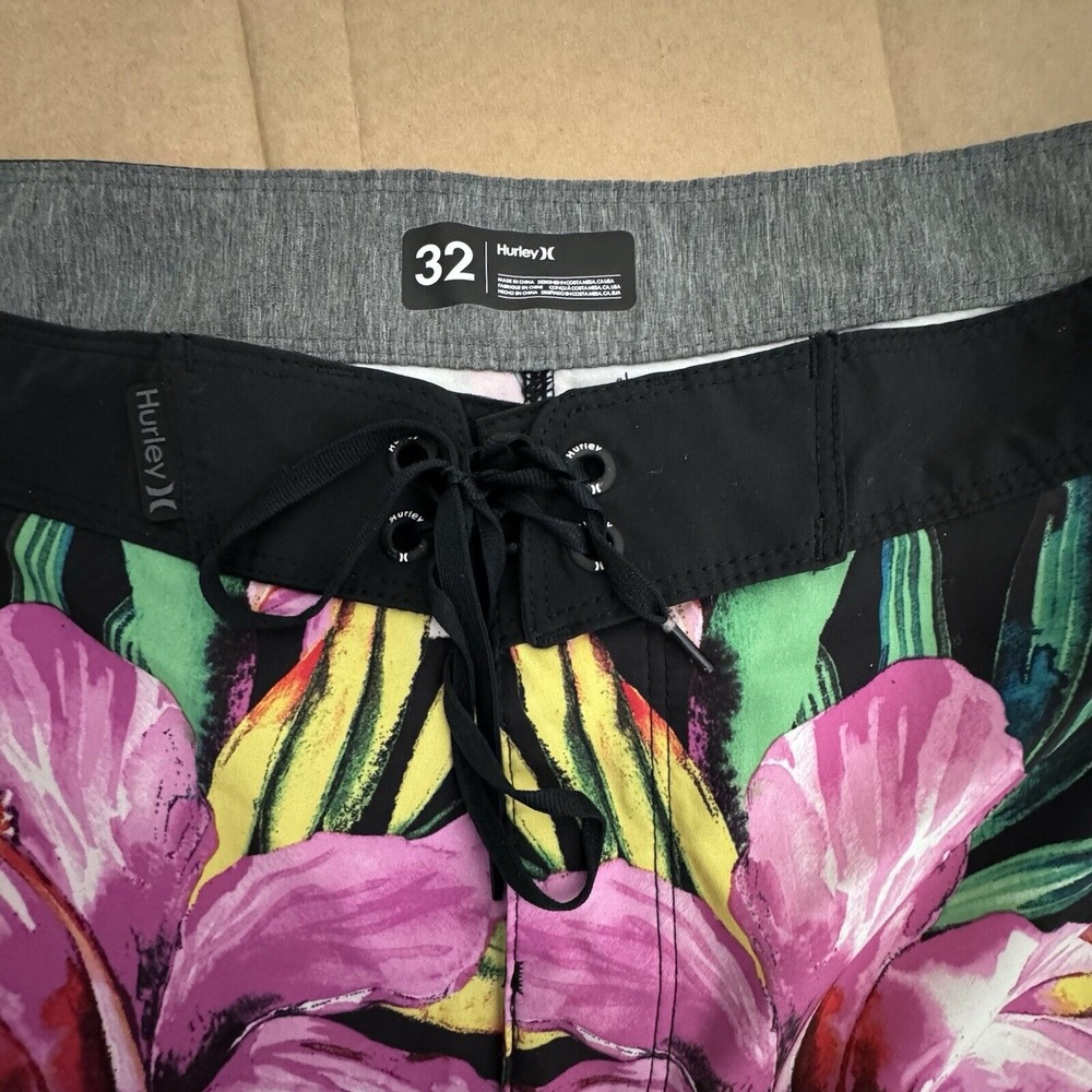 Hurley Board Shorts Men‎ 32 Black Tropical Hibiscus Phantom Floral Swim Trunks - Picture 3 of 5